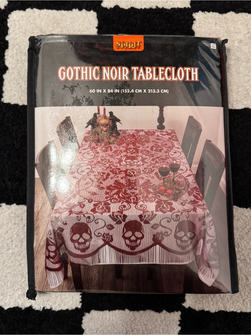 Spirit Halloween Gothic Noir Skull Tablecloth - Red Lace Skull New NWT
